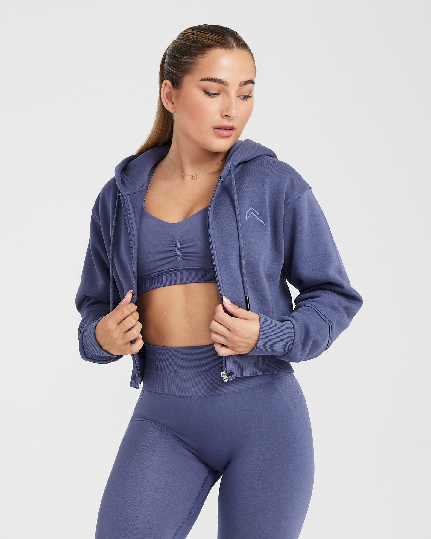 Women's Zip Through Hoodie - Cropped Fit Slate Blue | Oner Active US