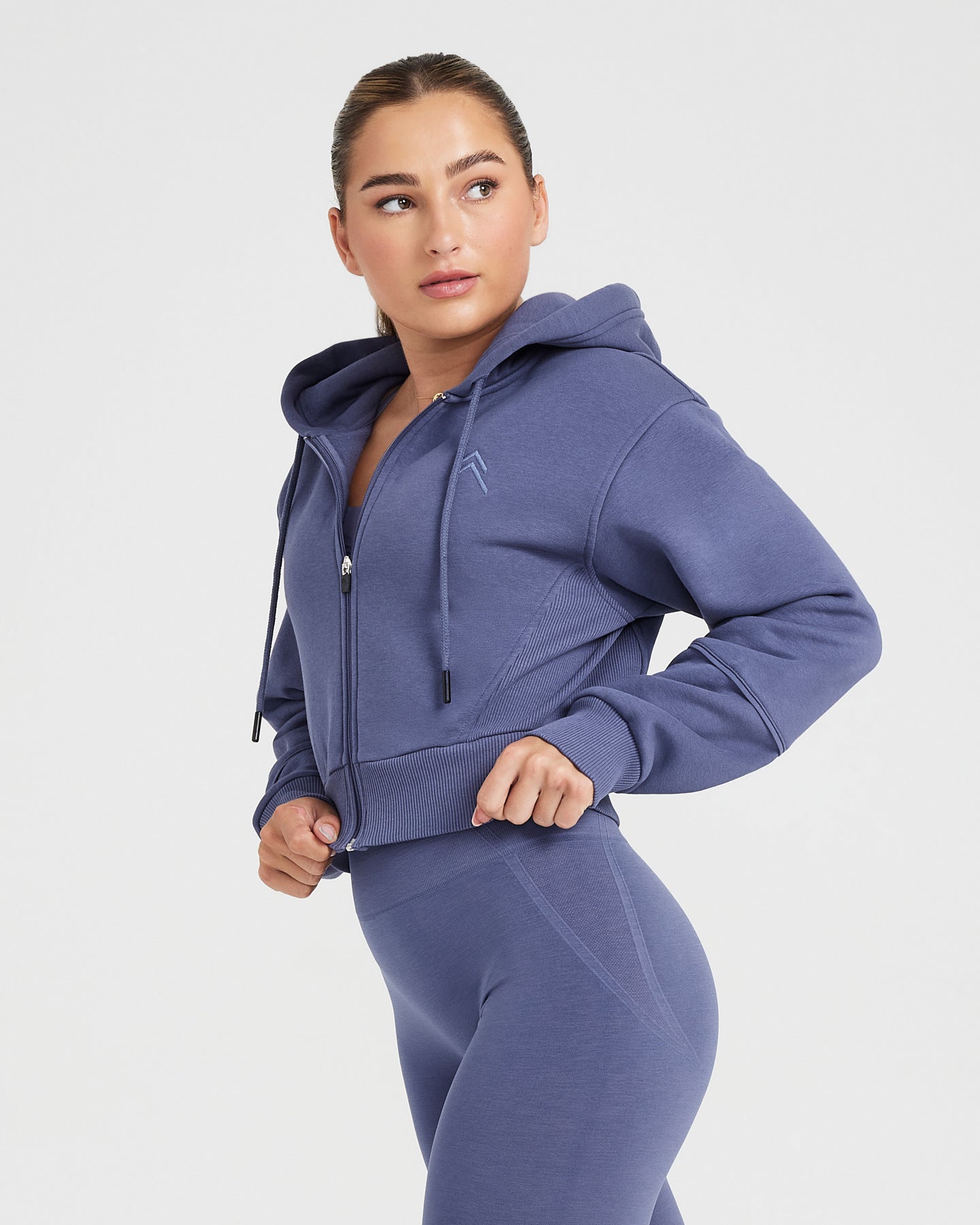 Women's Zip Through Hoodie - Cropped Fit Slate Blue | Oner Active US