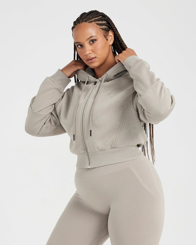 Zip Through Hoodie Women's Cropped Fit - Warm Sand | Oner Active US