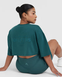 Classic Lifters Graphic Relaxed Crop Lightweight T-Shirt | Marine Teal