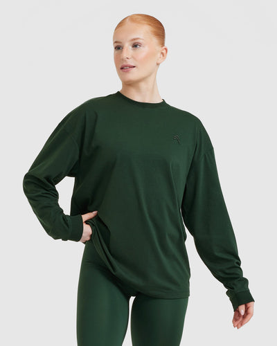 Classic Oversized Lightweight Long Sleeve Top | Pine Green