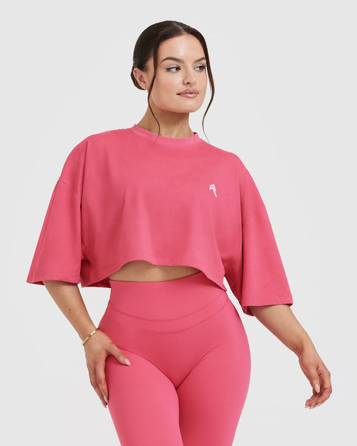 Pink Long Sleeve Crop Top for Women - Fuchsia