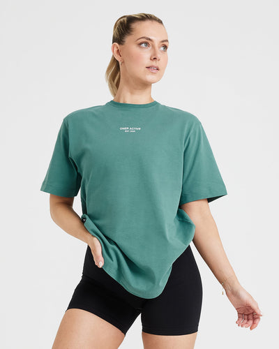 Graphic Oversized Short Sleeve Tee | Washed Mineral Green