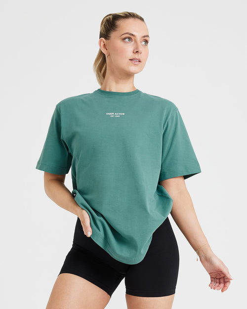 Oner Modal Graphic Oversized Short Sleeve Tee | Washed Mineral Green