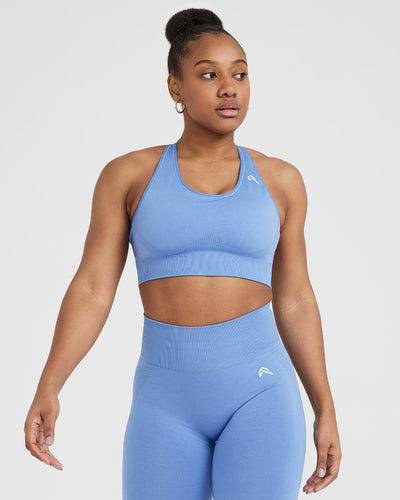 Blue Seamless Detailed Sports Bra, Active