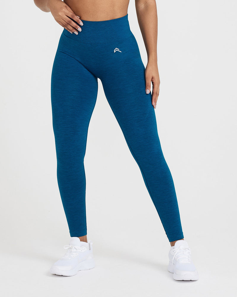 RIBBED LEGGINGS WITH BUTTONS - Blue marl