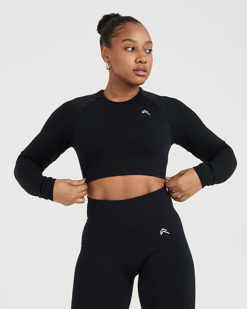 Gymshark Womens Vital Seamless 2.0 Long Sleeve Crop Top Black Size