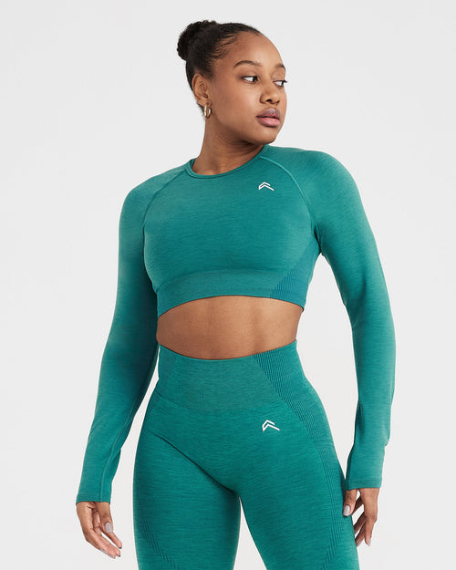Long Sleeve Gym Crop Top - Women - Mineral Green | Oner Active US