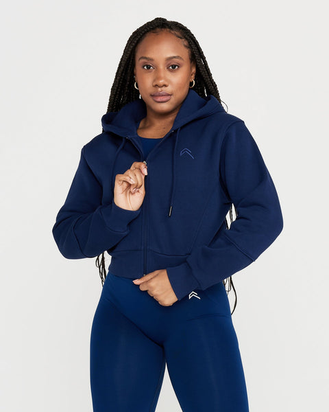 Blue Zip Hoodie Women's - Cropped Fit - Midnight | Oner Active US