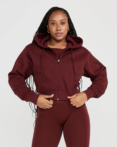 Classic Lounge Cropped Zip Through Hoodie | Rosewood