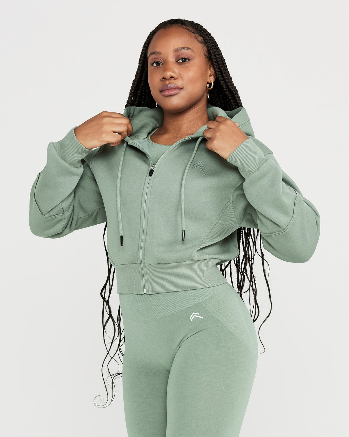 Cropped green hotsell zip up hoodie