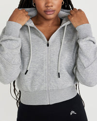 Classic Lounge Cropped Zip Through Hoodie | Silver Grey Marl