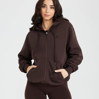 Classic Lounge Cropped Zip Through Hoodie | 70% Cocoa