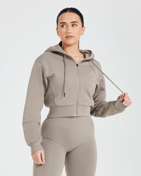 Cropped grey zip up hoodie Clearance