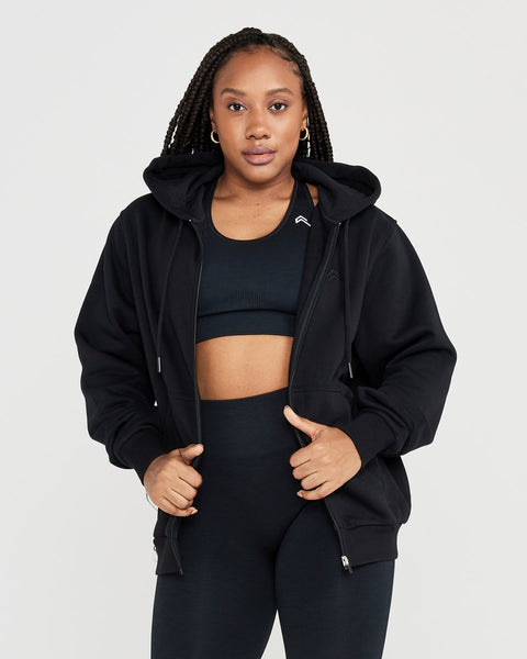 Black Oversized Zip Through Hoodie Women's | Oner Active US