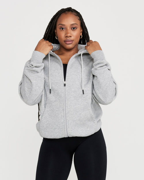 Oner Modal Classic Lounge Oversized Zip Through Hoodie | Silver Grey Marl