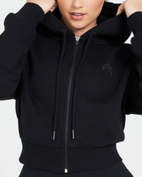 Classic Lounge Cropped Zip Through Hoodie | Black