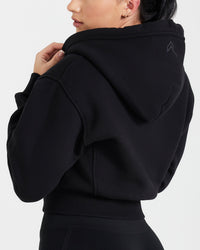 Classic Lounge Cropped Zip Through Hoodie | Black