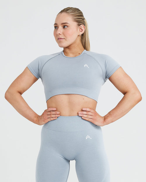 Pink Marl Seamless Short Sleeve Crop Top and Leggings Sets TW2122 - twinall
