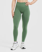 Effortless Seamless Leggings with White Logo | Forest Green