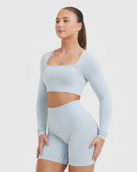 Effortless Square Neck Crop Long Sleeve Top | Ice Blue
