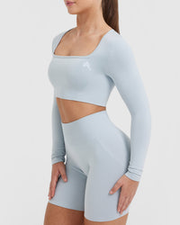 Effortless Square Neck Crop Long Sleeve Top | Ice Blue