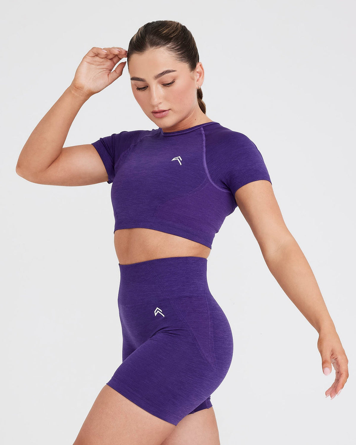 Fabletics womens Jessie Seamless Crop Top Purple Short Sleeve Size L