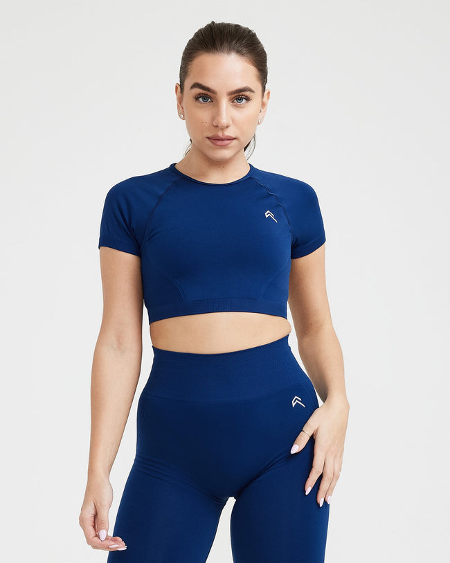 BLUE SHORT SLEEVE CROP TOP - WOMEN - Midnight