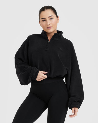Fleece Oversized Crop 1/2 Zip Sweatshirt | Black