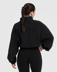 Fleece Oversized Crop 1/2 Zip Sweatshirt | Black