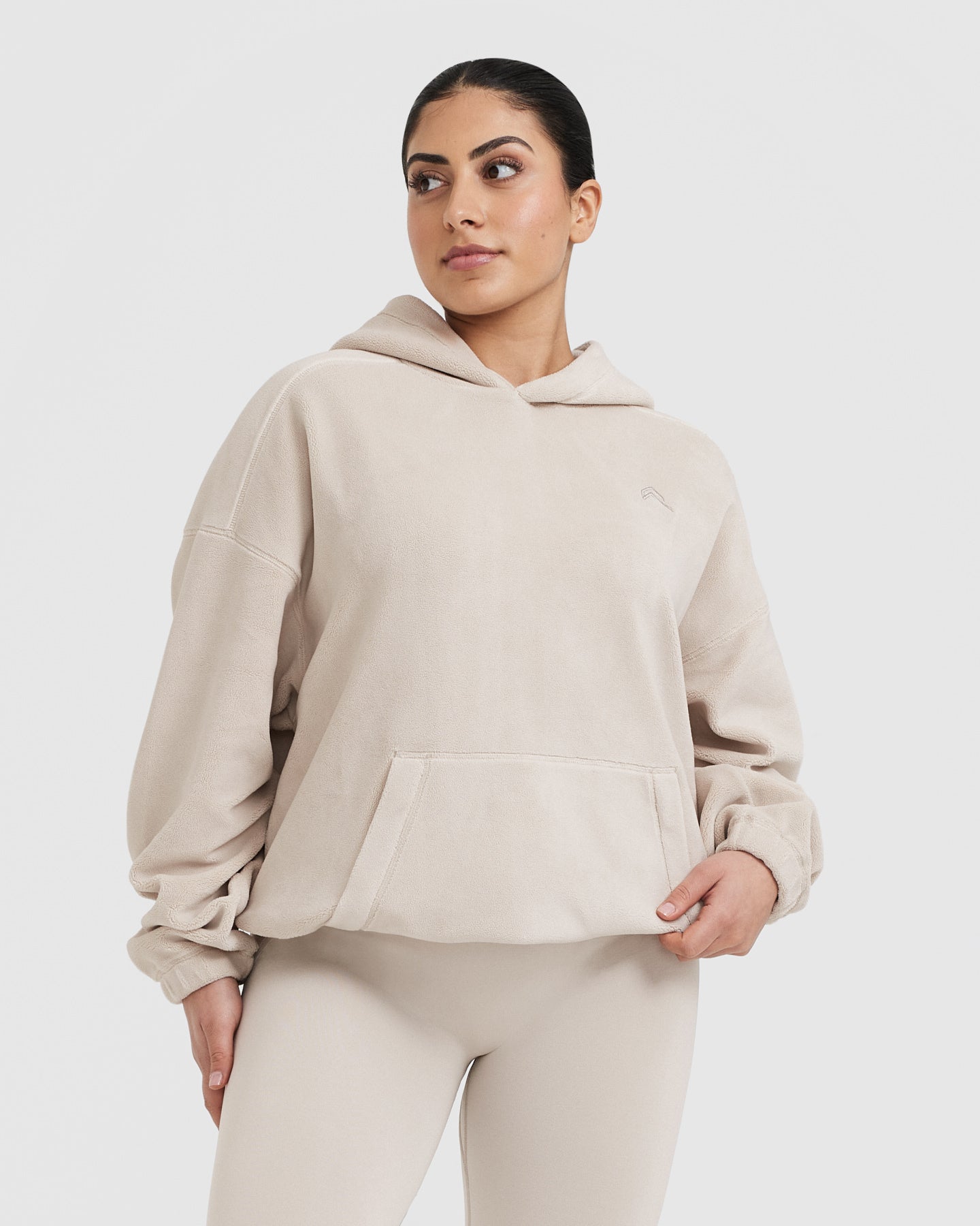 Our Fleece Oversized Hoodie in Sand with a lined hood & flat-stitched ...
