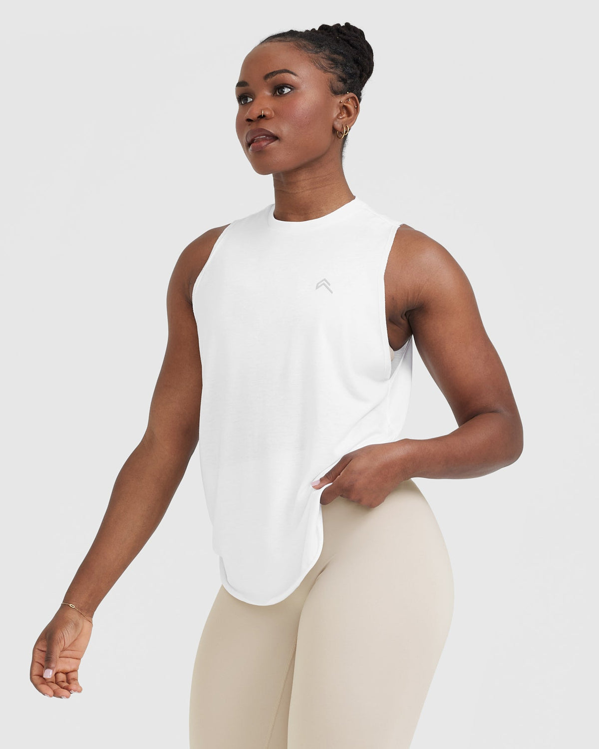 Longer 1/6 scale white leggings and tank top vest with printed