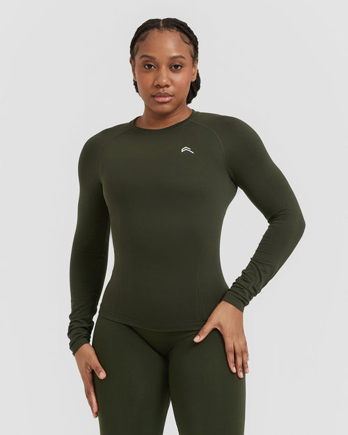 Oner Modal Go To Seamless Fitted Long Sleeve Top | Khaki