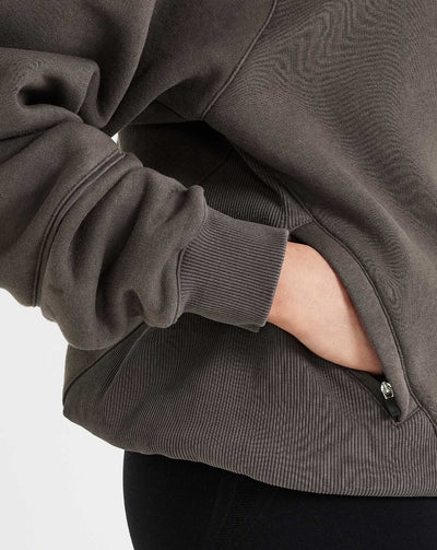 Half Zip Sweatshirt with Pockets - Women - Deep Taupe | Oner Active US
