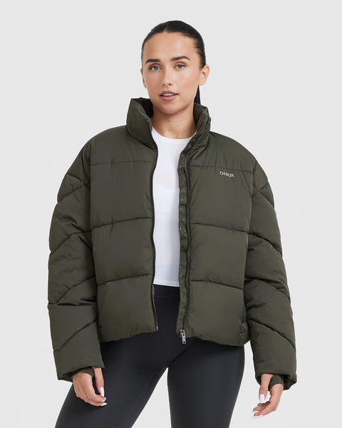 Puffer jacket khaki on sale