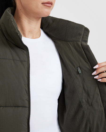 Womens puffer jacket khaki discount