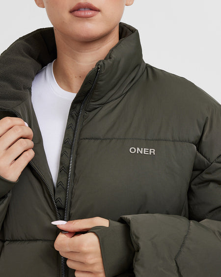 Khaki puffer on sale jacket women's