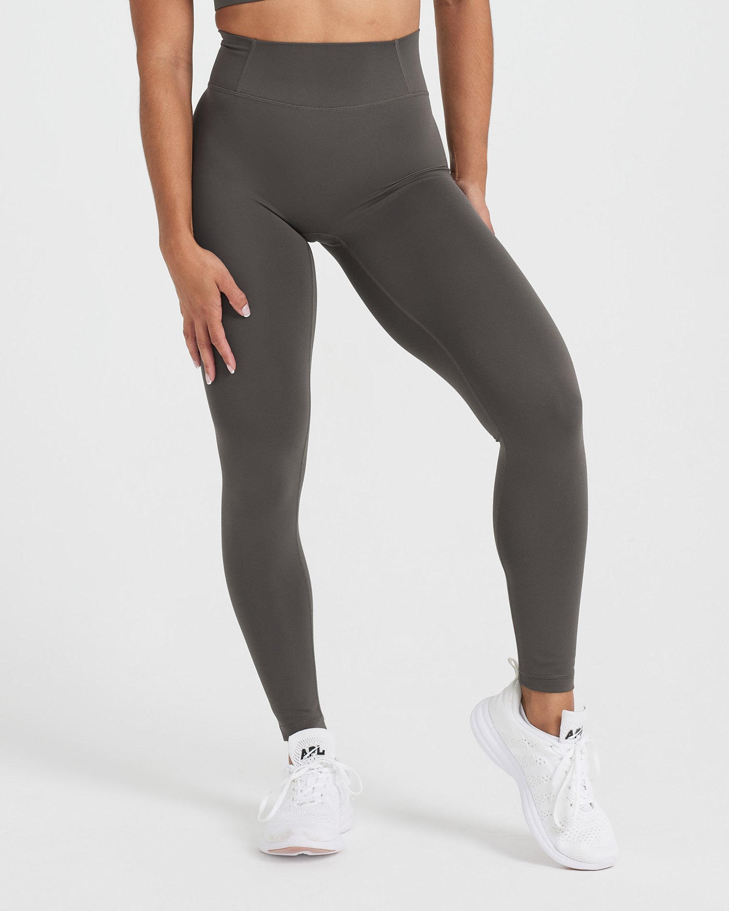 AnyBody Washed Ribbed Leggings with Cinched Detail Dark Taupe XL A392857
