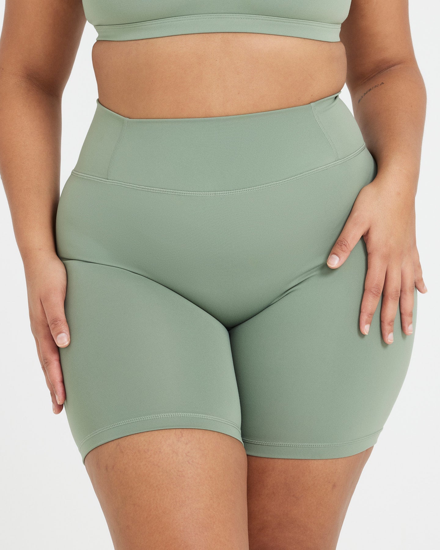 The Gabby High Waist Mineral Wash Shorts In Sage • Impressions Online  Boutique