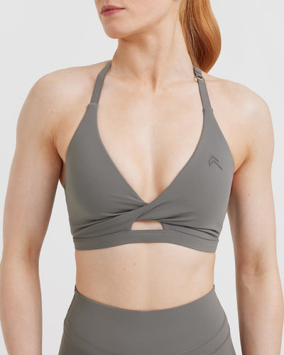 Gray front twisted sports bra, Women's Fashion, Activewear on