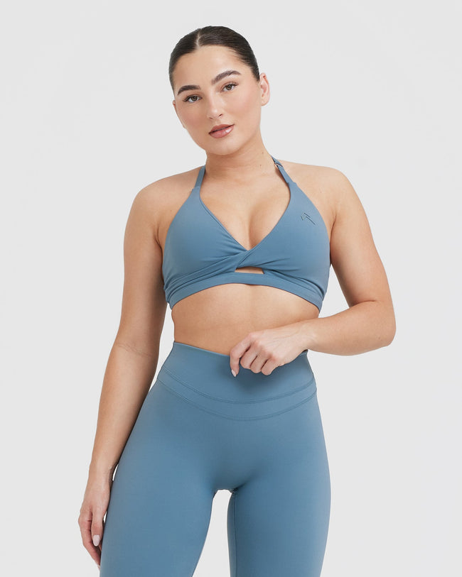 4264N-SS1011-Blue-Women's Seamless Sports Bra and Leggings Set