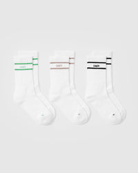 Varsity Crew Socks 3 Pack | White/Jade/Sandstone/Black